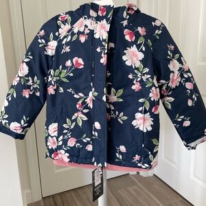 The Children's Place 3-in-1 Floral Puffer Jacket - Navy and Pink Sz L (10/12)